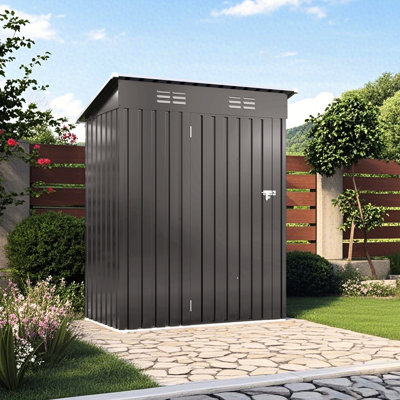 Abri de jardin en métal gris 152 x 91 cm (5 x 3 pi) - Un choix fiable pour le rangement à long terme, la ventilation au sol, la porte verrouillable, idéal pour ranger des outils, servir de pièce temporaire ou de niche pour animaux, résistant à la décoloration.
