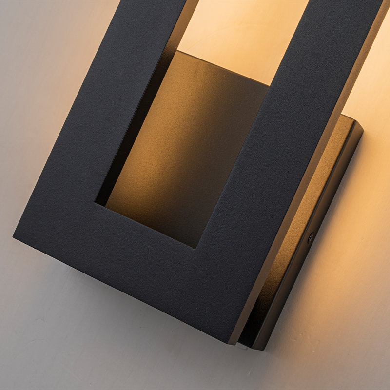H20'' Modern Outdoor Integrated Led Wall Light 24w Matte Black Linear Exterior Sconce With Frosted Acrylic Shade Up/down Wall Mount For Porch Patio Garage Entryway