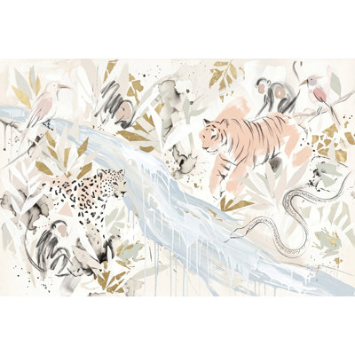 Papier peint abstrait abstrait avec motif de tigre et décorations décoratives dorées