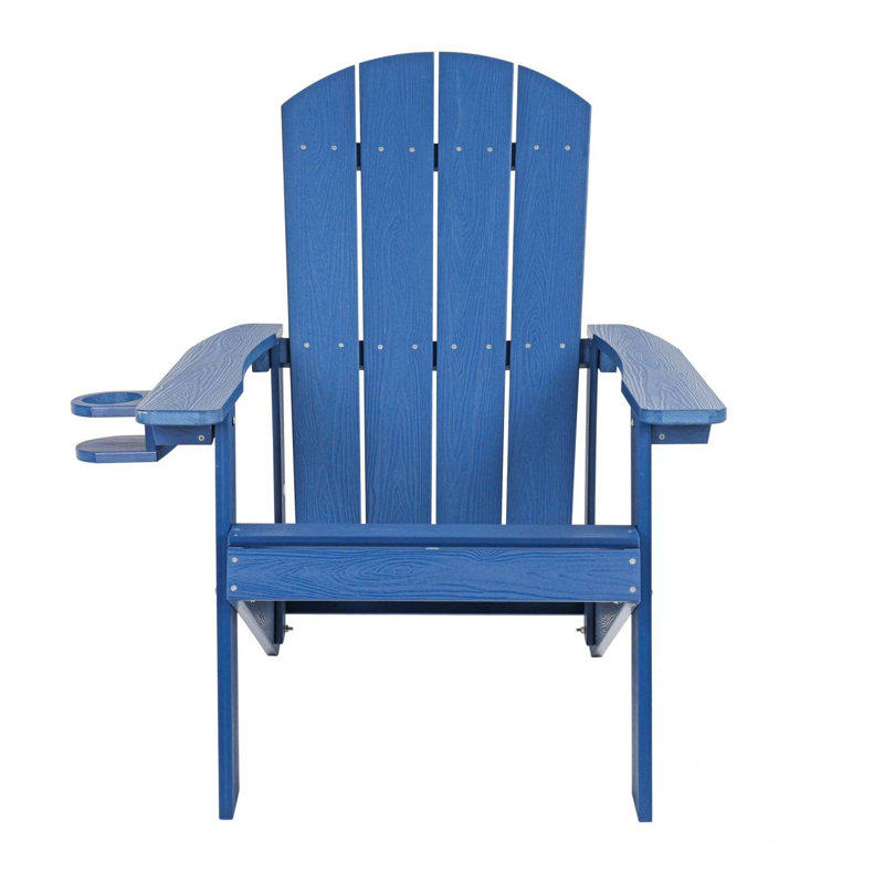 Durable All-Weather Outdoor Lounge Chair with Built-In Cup Holder, Navy Blue
