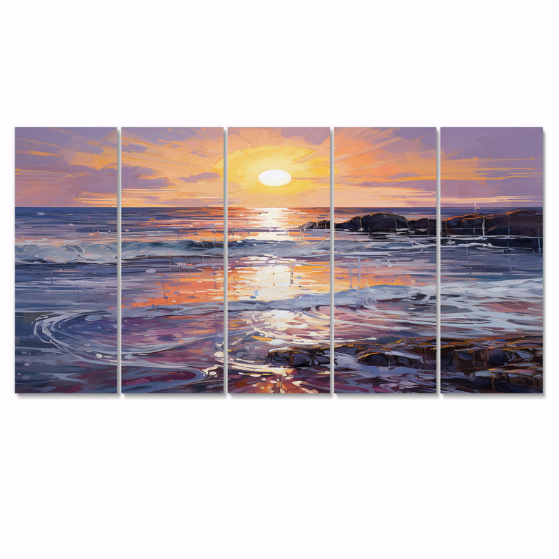 Rothman - Coucher de soleil, art mural 5 pièces, H 28 po x l 60 po
