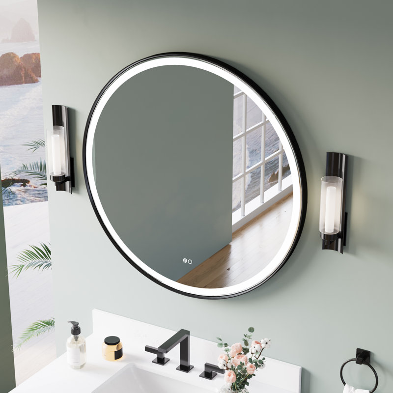 Lainy  Wall Mounted Bathroom Framed LED Mirror With Memory Function, Matte Black, 36" x 36"
