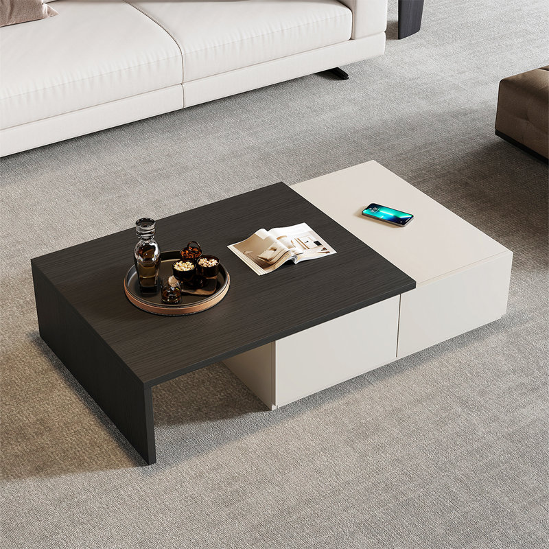 Simple rectangular retractable coffee table, Black/White, 9.8" H x 47.2" L x 27.6" W