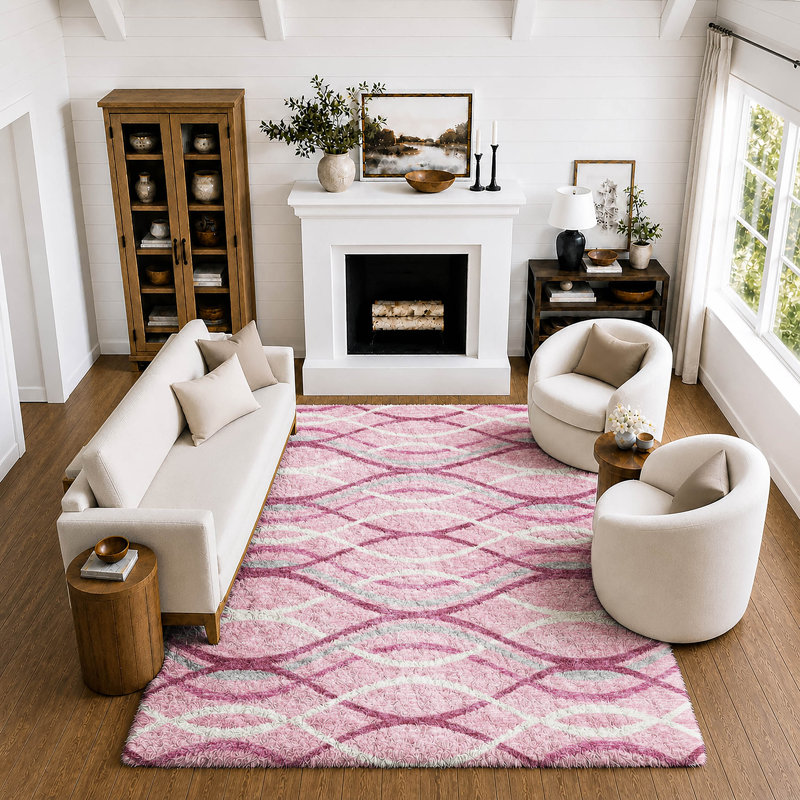Tapis Dream Shag Waves ADS757, lavable à la machine, de qualité supérieure, Pink, 8' x 10'