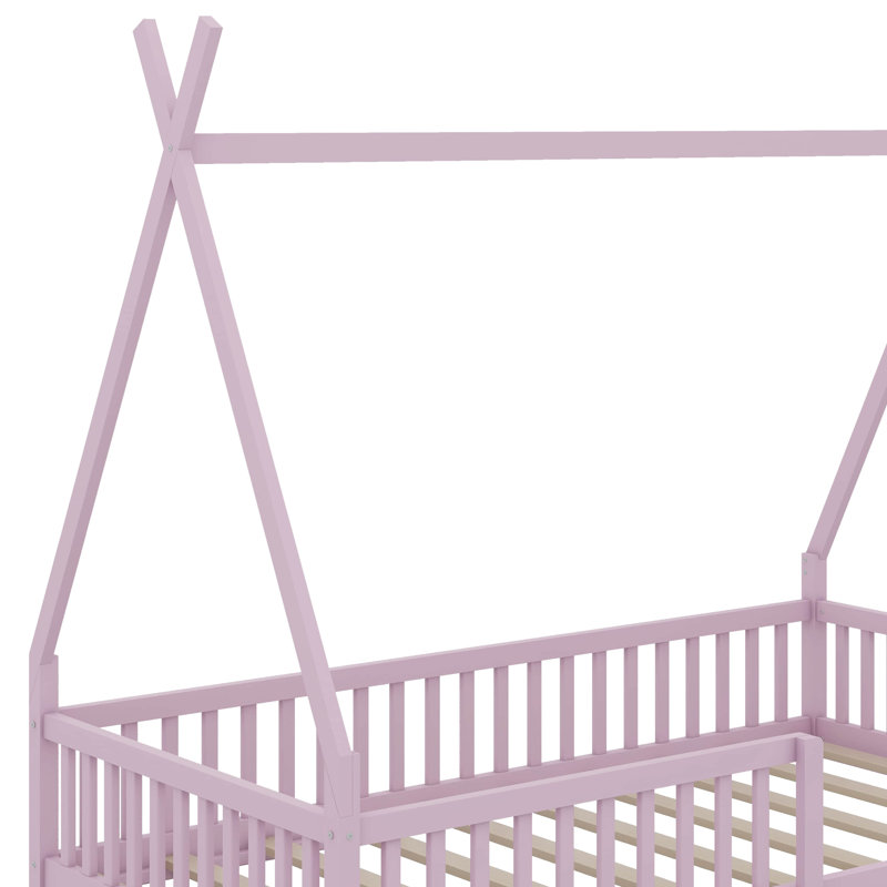 Lit simple en bois avec clôture, Rose