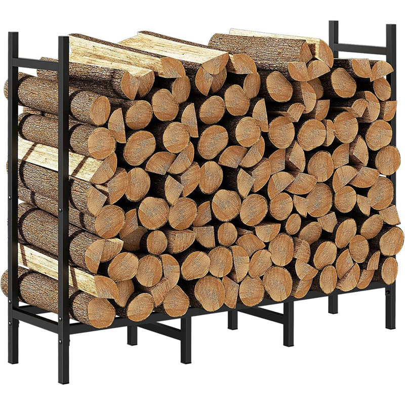 Support de support de bois de chauffage d'extérieur 4 pi pour rangement de bois de cheminée, support réglable pour empileur, support de bûches robuste pour organisateur