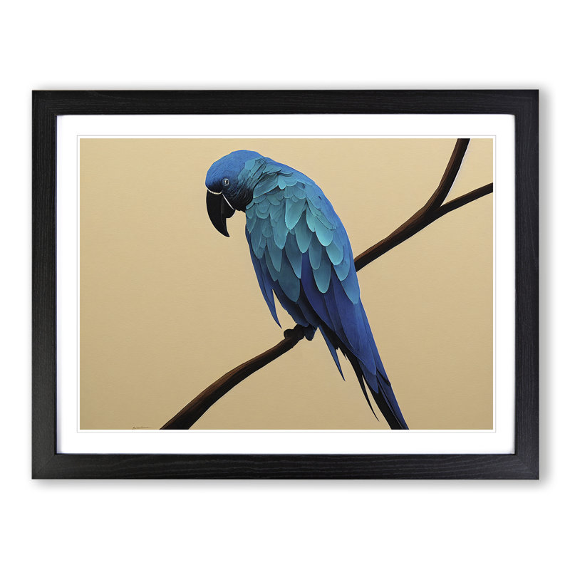 XH1022-6883X Perched Parrot - Single Picture Frame Print, Black Framed, 25cm H x 34cm W x 2cm D