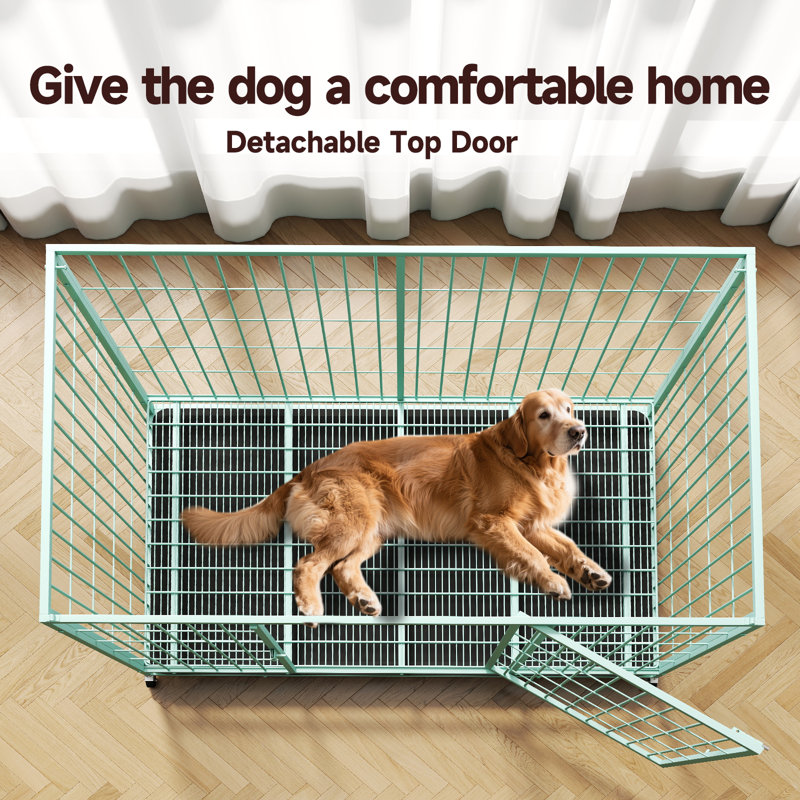 Meuble de 48 po avec cage pour chien, cage indestructible avec roulettes, chenil renforcé et détachable pour chien de taille moyenne / grande