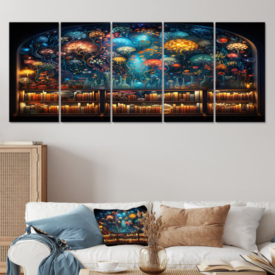 Fleurs de la sagesse, bibliothèque Akashic, art mural 5 pièces