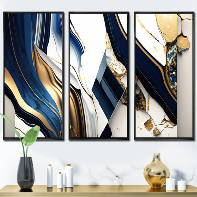 «Abstract Geode Geometric Blue V», reproduction de 3 pièces sur toile