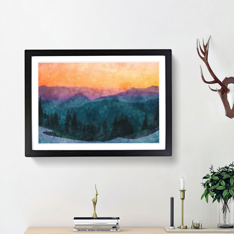 Mount Rainer in Seattle - Picture Frame Painting Print, 62cm H x 87cm W x 2cm D, Black Framed