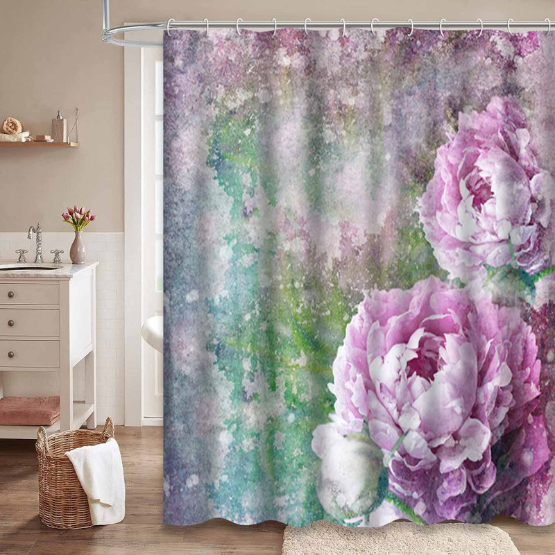 Magnifique toile grunge à pivoines avec 12 crochets, L 72 po x l 72 po