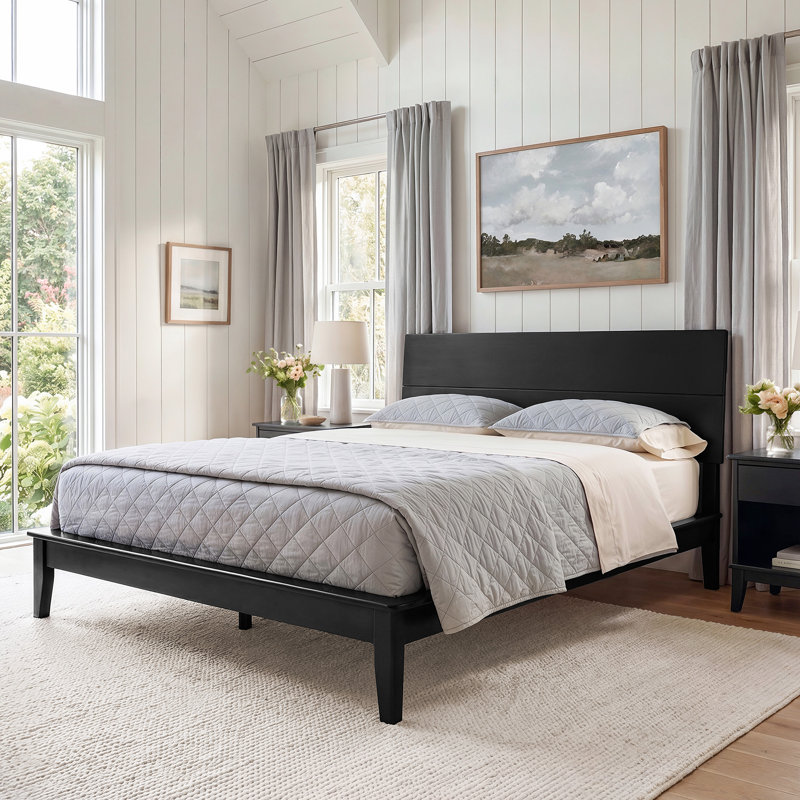 Lit moderne en bois massif, Black, Queen