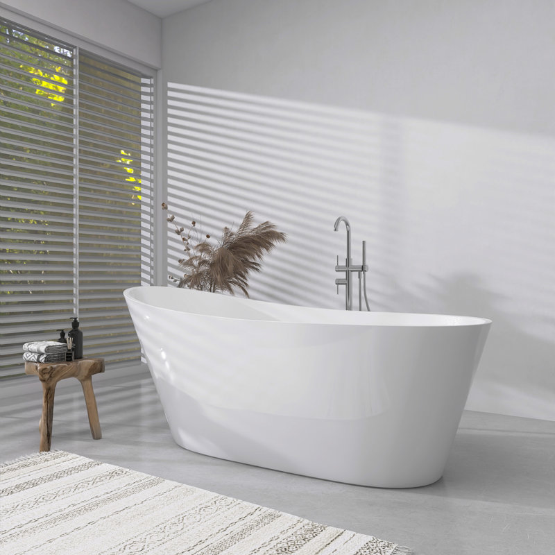 Baignoire de trempage autoportante en acrylique autoportante blanche 67 po x 29,5 po avec bonde latérale