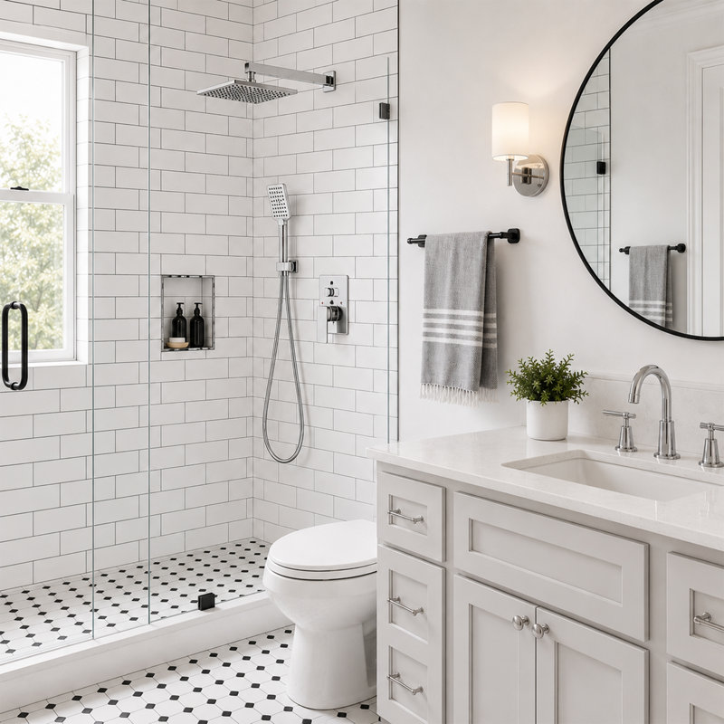 Système de douche carré à 4 jets avec douchette Prism (valve incluse), Chrome poli