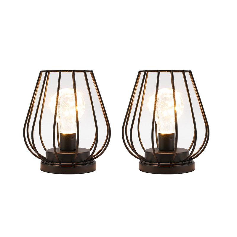 Metal Battery Operated Cage Lamp Set for Tabletop and Home Decor