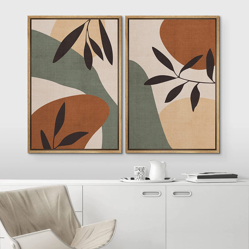 Mid-Century Shape Mid-Century Polygon Landscape Forest Plant - 2 pièces, H 36 po x l 48 po x P 1,5 po, Encadré naturel