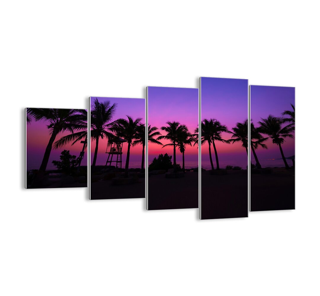 5-tlg. Glasbilder-Set - Fotografie „Evening Under Palm Trees”