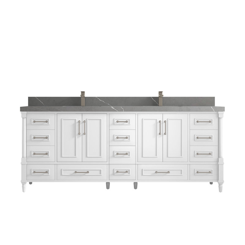 Ensemble de meuble-lavabo double 84 po Aberdeen, Gris Piatra, Blanc