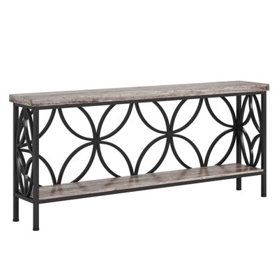 TribeSigns 2-Tier Console Table, 70.9" Industrial Sofa Table Behind Couch