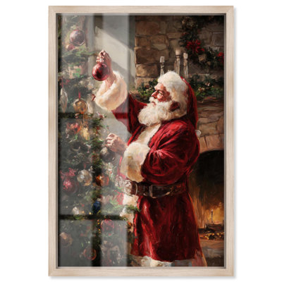 Décoration de Noël père Noël et ornements en forme d'ombre par Art Remedy, cadre blond, 31 x 46