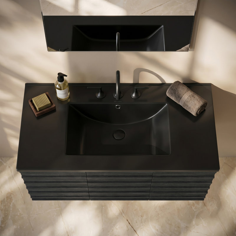 Dessus de meuble-lavabo en céramique, Noir mat, 8 po