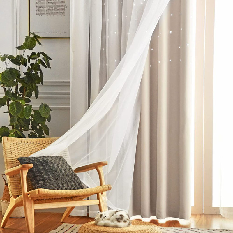 Eurielle Room Darkening Curtain Pair, Beige/White