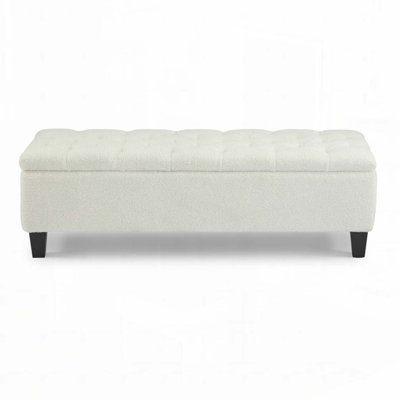 Boucle Upholstered Bench with Rubber Wood Legs,
