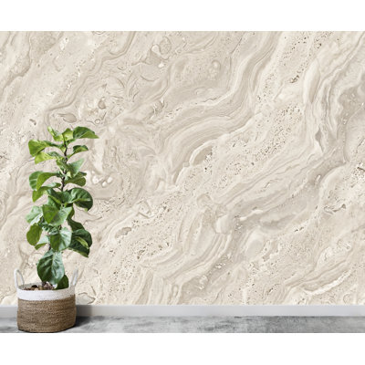 Beige Marble Wallpaper | Neutral Stone Effect Wall Mural | Luxury Travertine Wallpaper | Modern Abstract Wall Decor | Peel and Stick 1200DRS