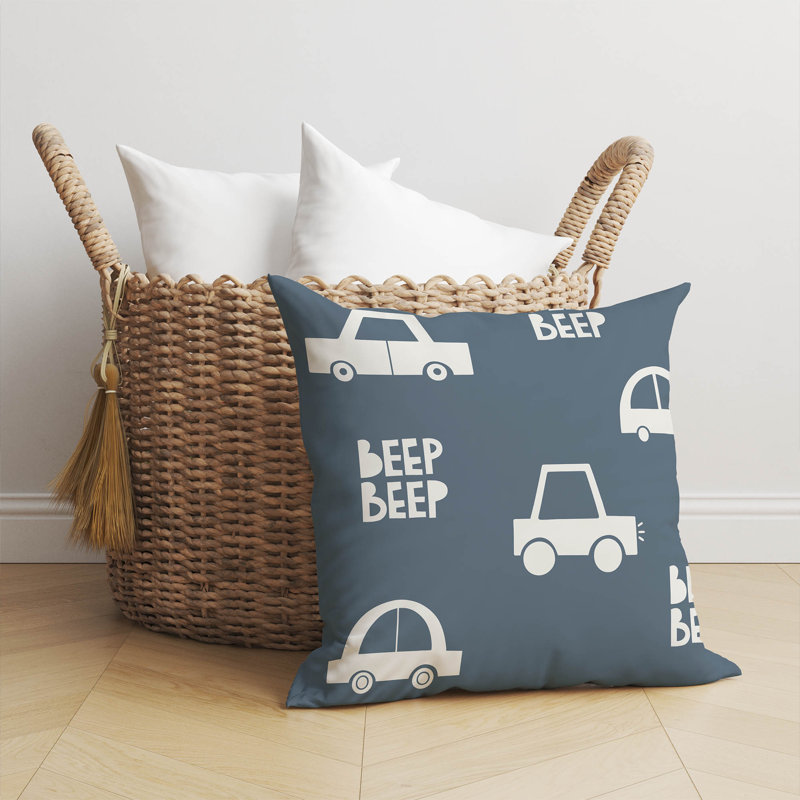 Coussin Beep, Bleu / Ivoire, H 18 po x l 18 po