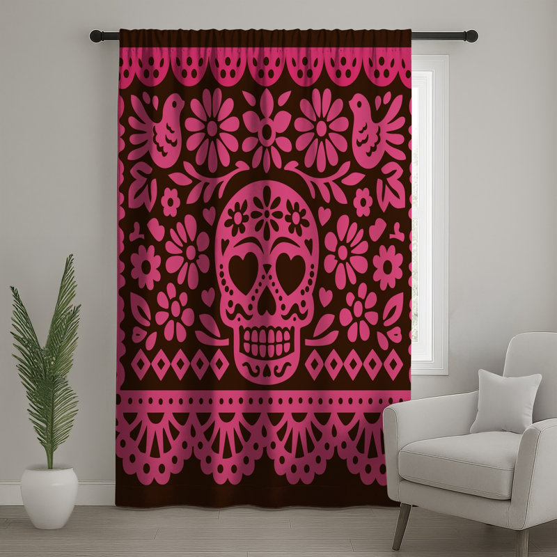 Rideaux de fenêtre Sugar Skull Floral, Transparent, 50 po x 80 po - 1 panneau