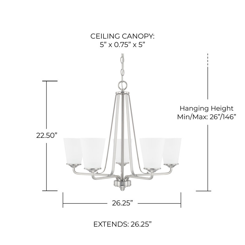 Lustre classique à 5 lumières ombrées Hakeem, Nickel brossé