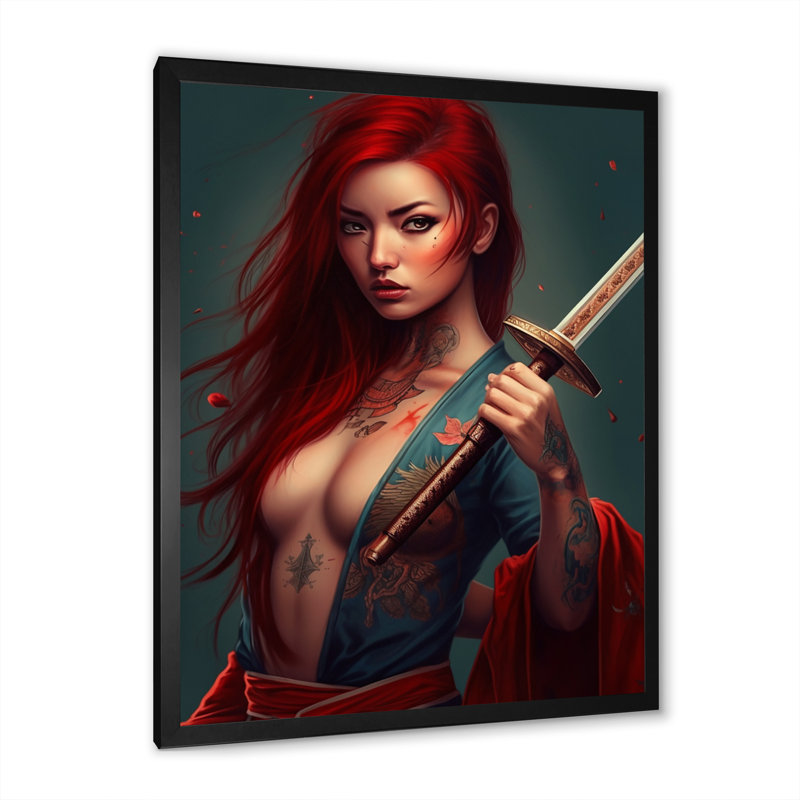 Samurai Cyberpunk Chick II - impression, Cadre photo noir, H 20 po x l 12 po x P 1 po