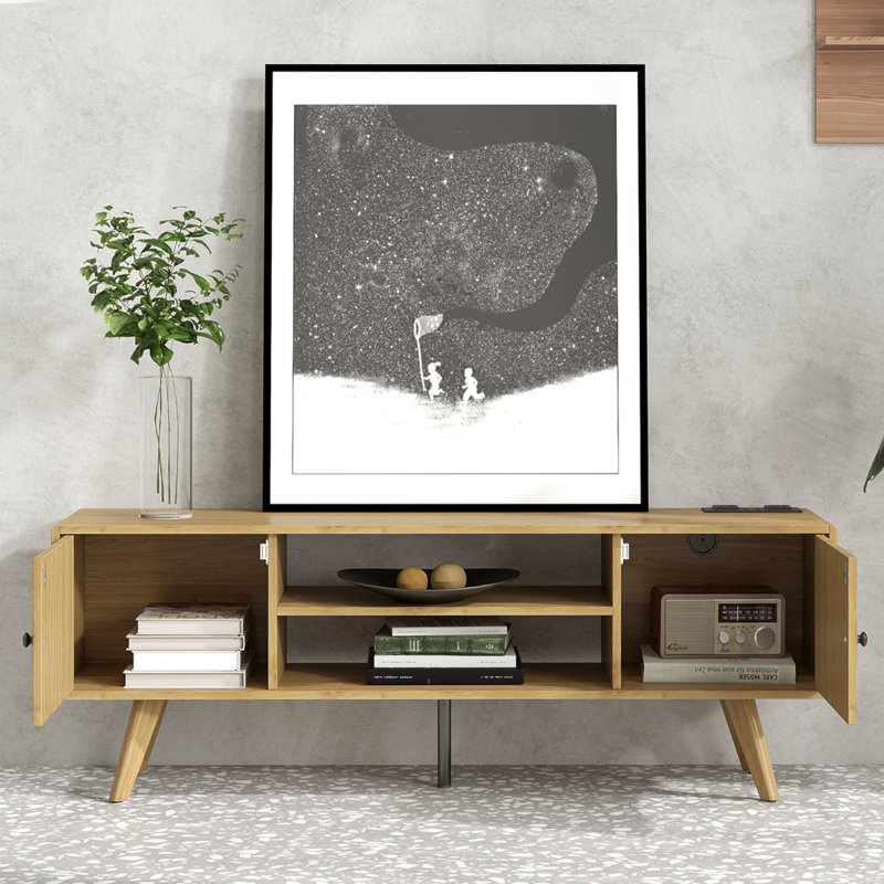 Eartha TV Stand For Tvs Up To 60", Media Console With Storage Cabinet, Charging Station For Living Room, Natural