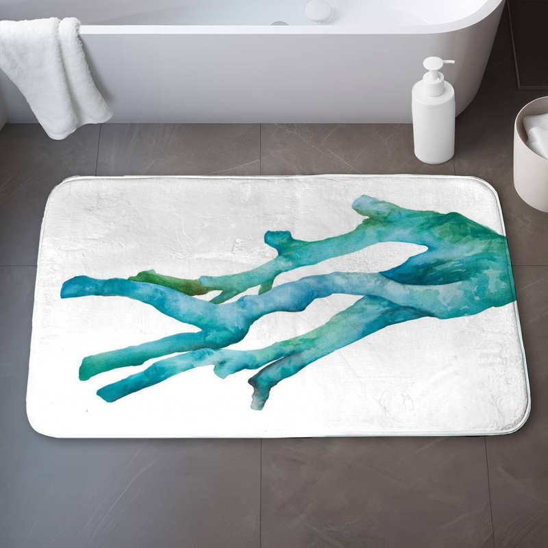 Small watercolor sea coral Bath Mat with Non-Slip Backing - Quick Dry Memory Foam Bathroom Rug - Absorbent - Modern Plush Spa-Style - Machine Washable