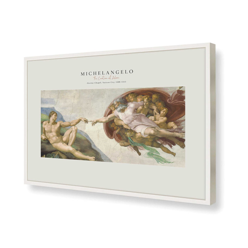 La création d'Adam par Michel-Ange v2, H 17 po x l 21 po x P 1,25 po, Reproduction encadrée sans passe-partout, Blanc opaque