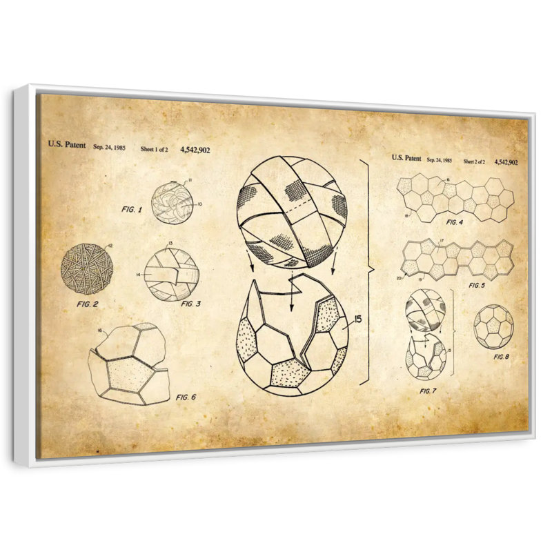 Ballon de soccer - brevet de 1985, 31 po x 21 po, Cadre flottant blanc