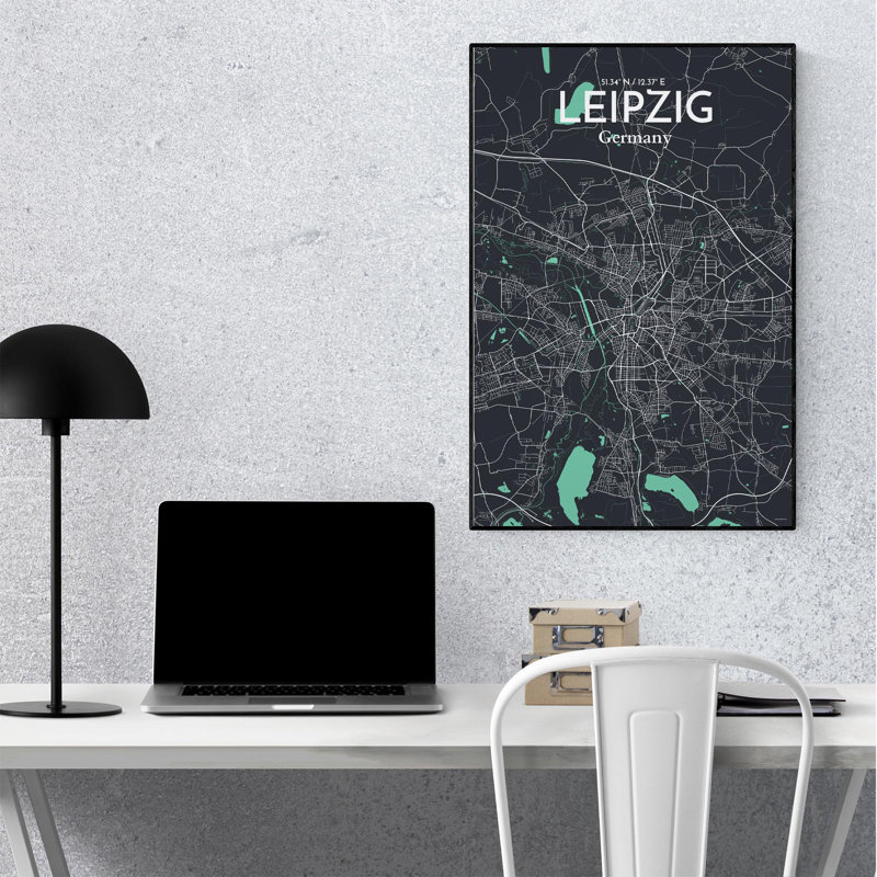 " Leipzig Germany City Map ", Green/Gray, 36" H x 24" W