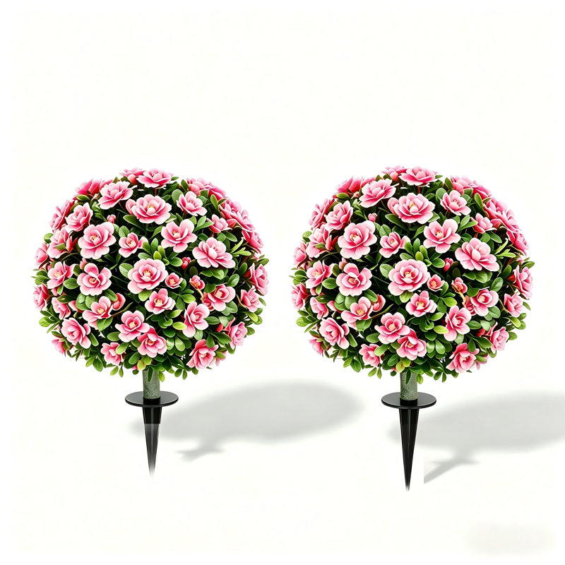 2 Pack Artificial Violet Blossom Topiary Trees