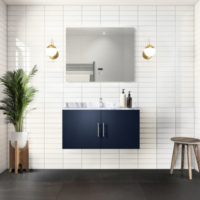 36 po L x P 22 po Meuble-lavabo bleu marine avec miroir à DEL - Option de rangement abondante