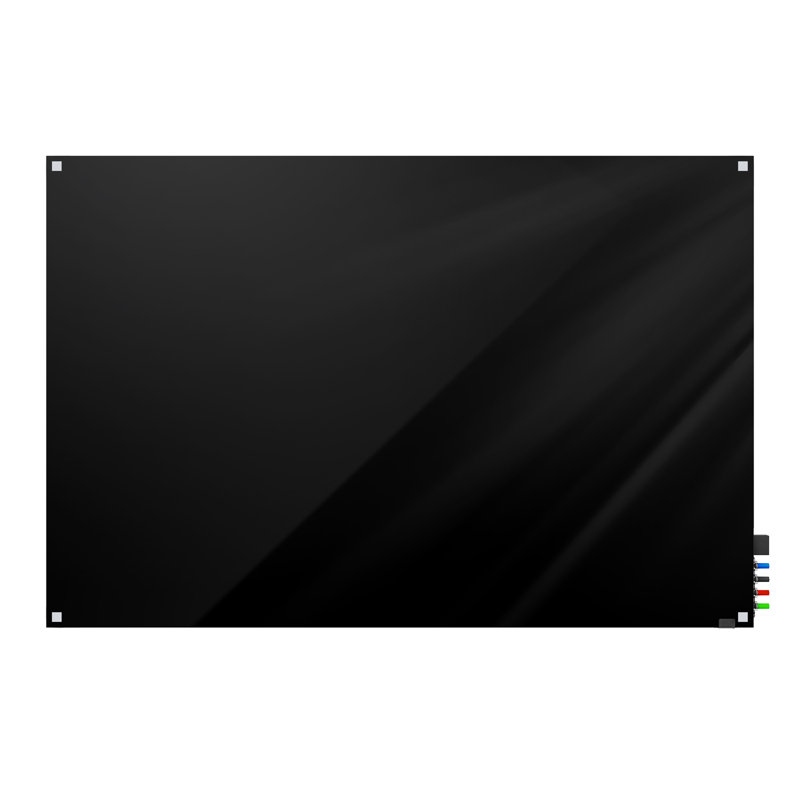 Black Magnetic Glass Whiteboard with Square Corners, 48'' x 72''