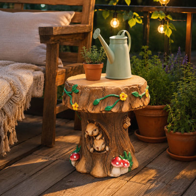 Squirrel Tree Stump Resin Stool and Accent Table