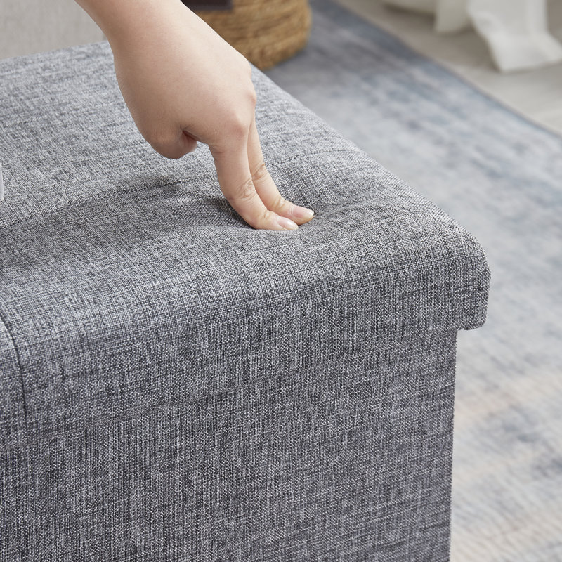 Torryn Linen Upholstered Storage Bench, Gray