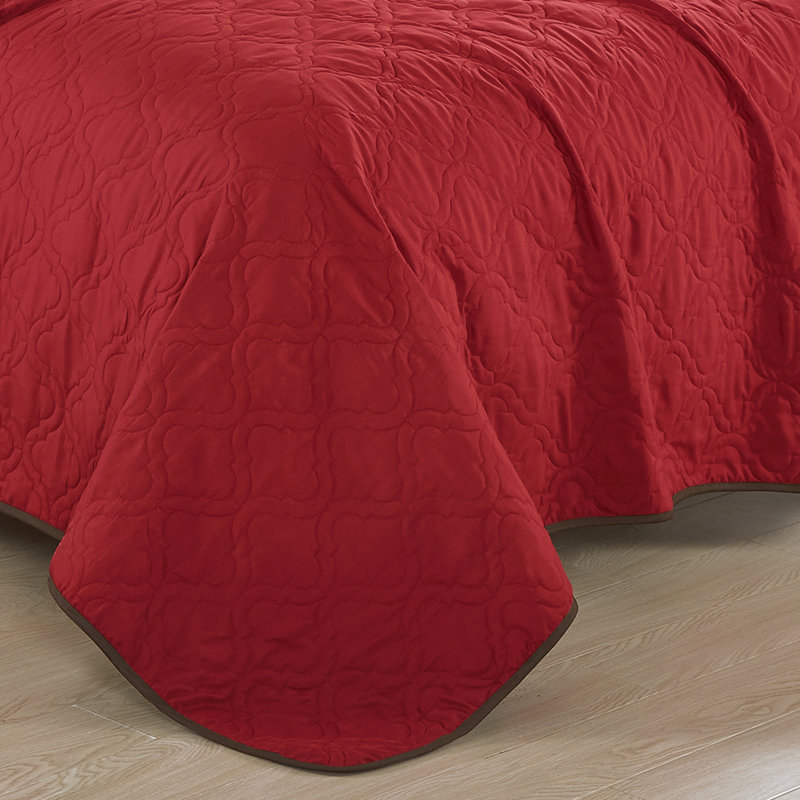 Ensemble de couvre-lit / couvre-lit réversible en microfibre rouge 3 pièces Elrad