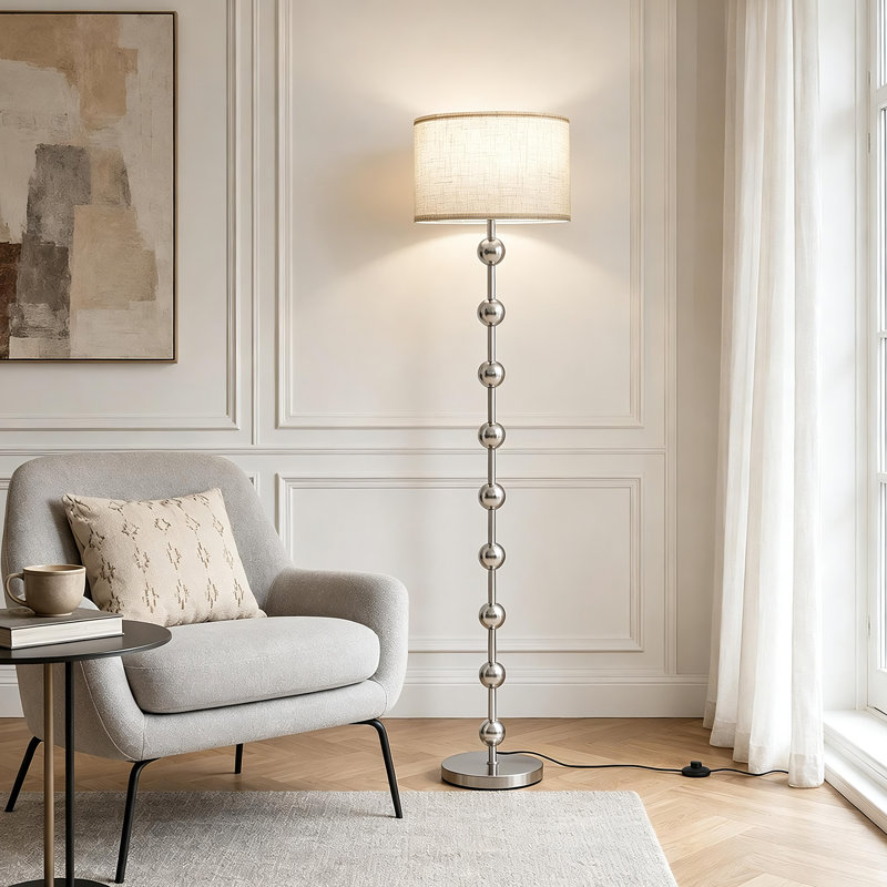 64" Modern Floor Lamp with Bulb, Silver