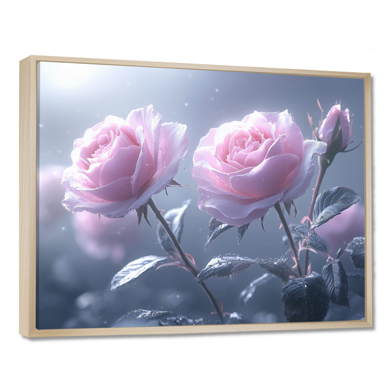 Ikrar lavande roses en fleurs dans la matinée II - roses, art mural, H 12 po x l 20 po, Impression encadrée flottante, Brun