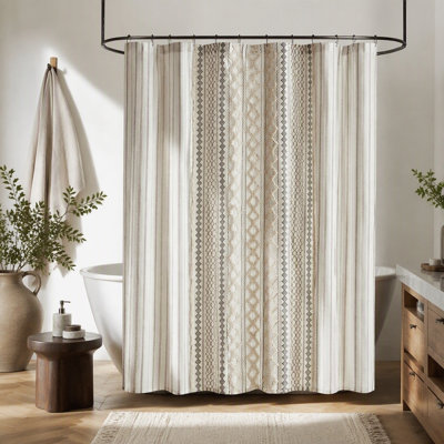 Cotton Printed Shower Curtain With Chenille
