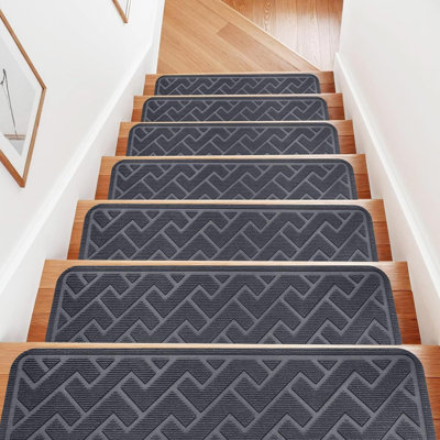 Stair Runner,15 Pack 8"×30" Carpet Stair Treads, TPE Non-Slip Carpet for Stairs Offers Reliable Traction, Grey