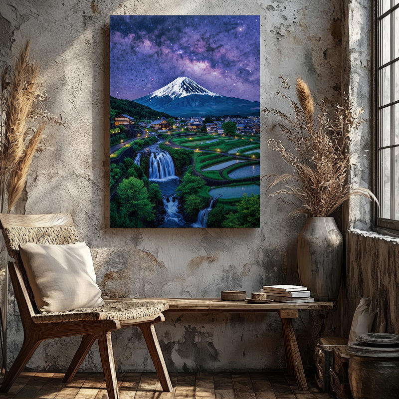 Toile, "Un paysage japonais serein au crépuscule avec une majestueuse neige", H 14 po x l 11 po