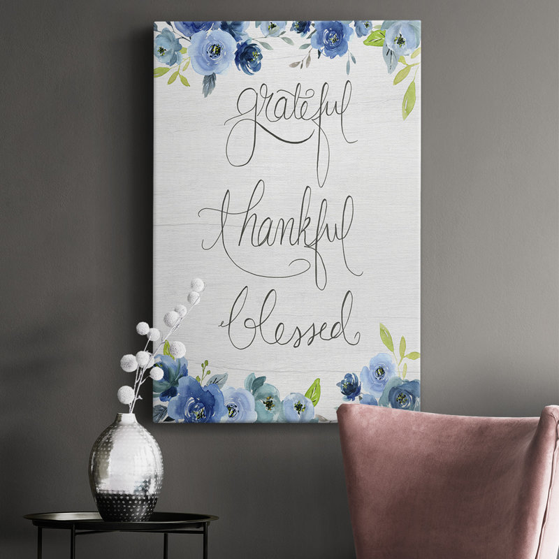 Toile tendue avec châssis de qualité supérieure - Grateful, Thankful, Blessed, H 18 po x l 12 po x P 1,5 po